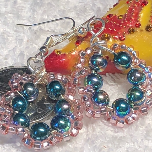 🤩🌈beautiful hoop earrings blue/pink silver/rhinestone-shiny Swarovski - Picture 9 of 9